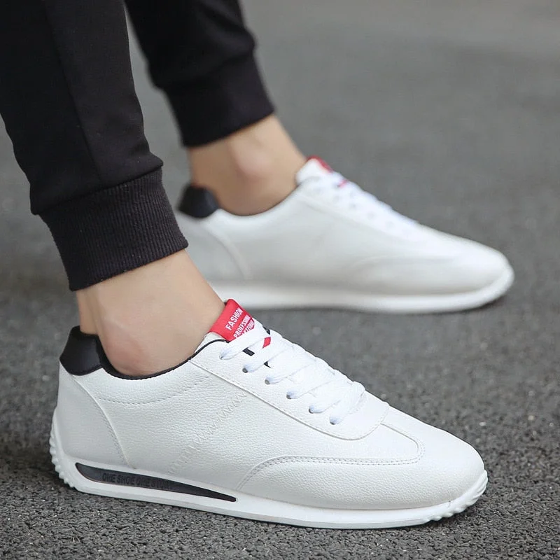 Vstacam White Leather Sneakers Boys Sport Vulcanized Shoes Men Comforthable Spring Sneakers Mens Casual Shoes