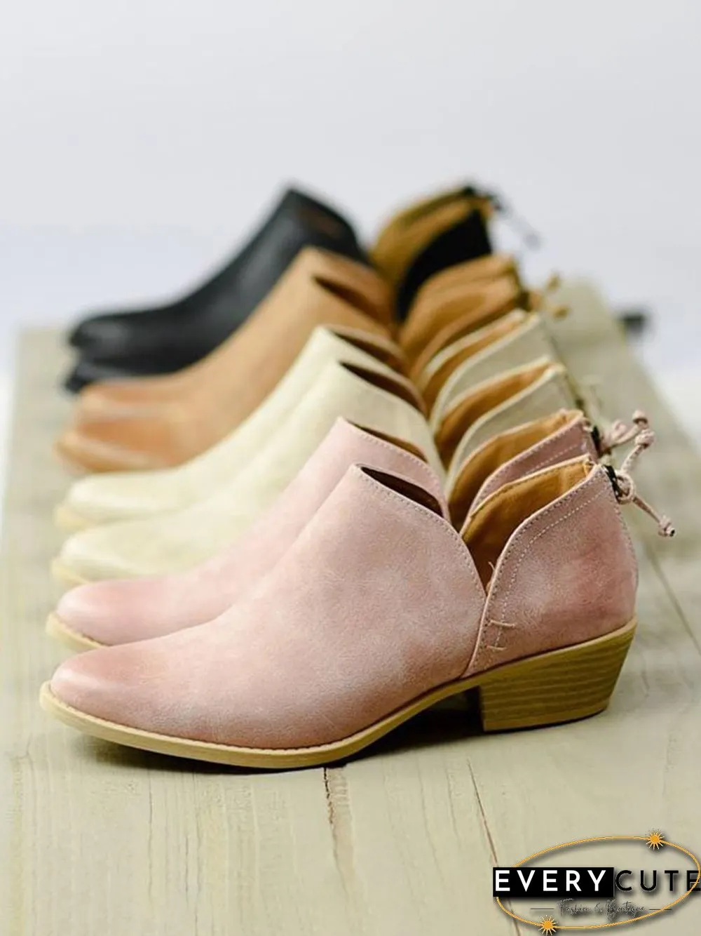 Pu Chunky Heel Zipper Pumps