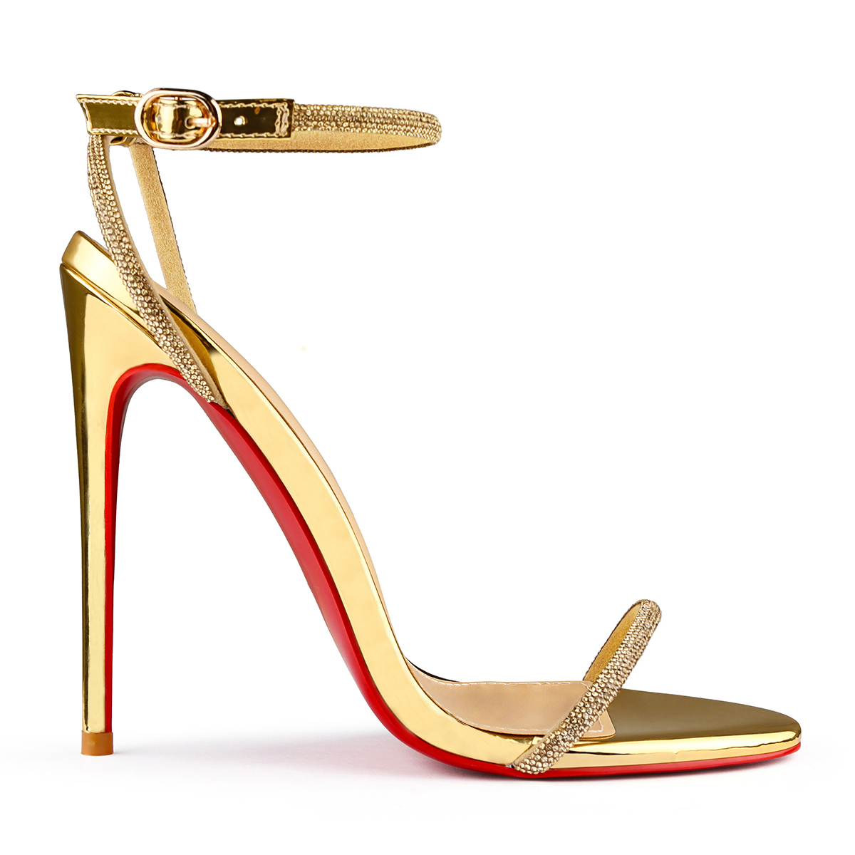 120mm Women's Red Bottom Diamonds Studded Straps Sandals High Heels Open Toe Stiletto Shoes -MERUMOTE