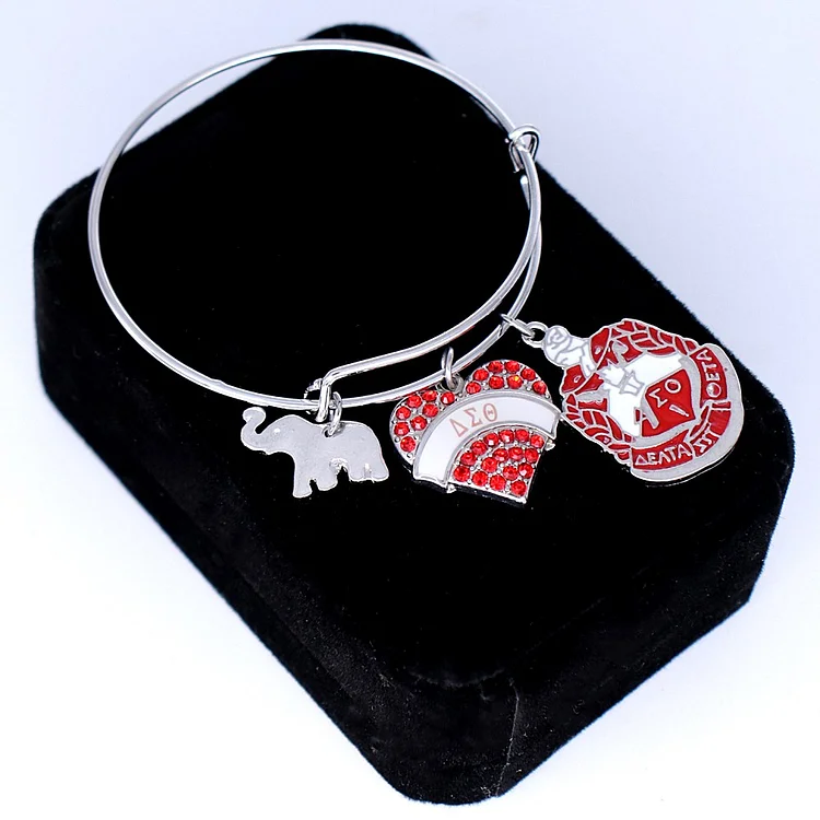 Custom Design Fashion Red Enamel Elephant Delta-Theta Pendant Bangles DST Sign Greek Letter Sorority Souvenir Jewelry