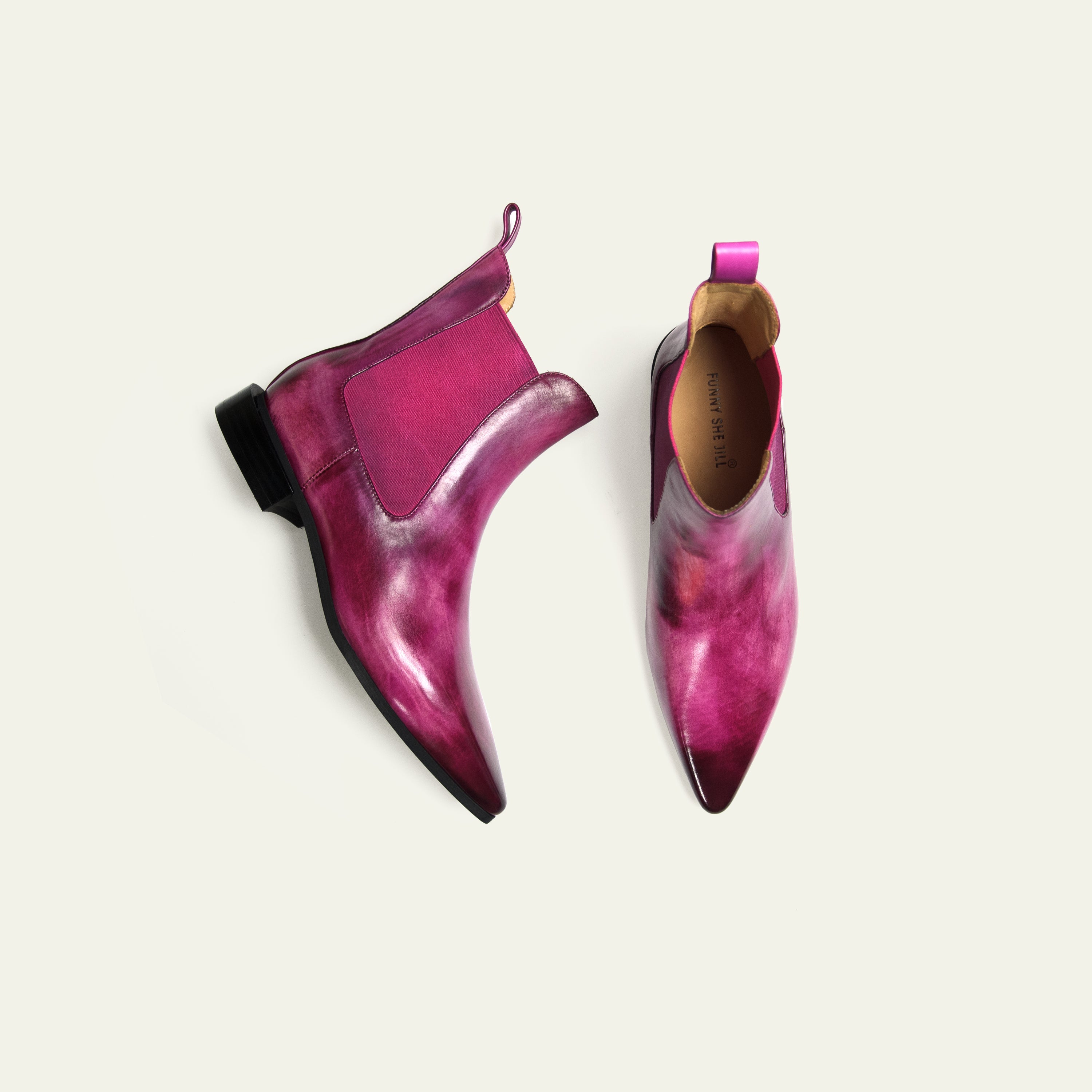 Waterproof Pointed Toe Ankle Boots Gradient Genuine Leather Chelsea Boots
