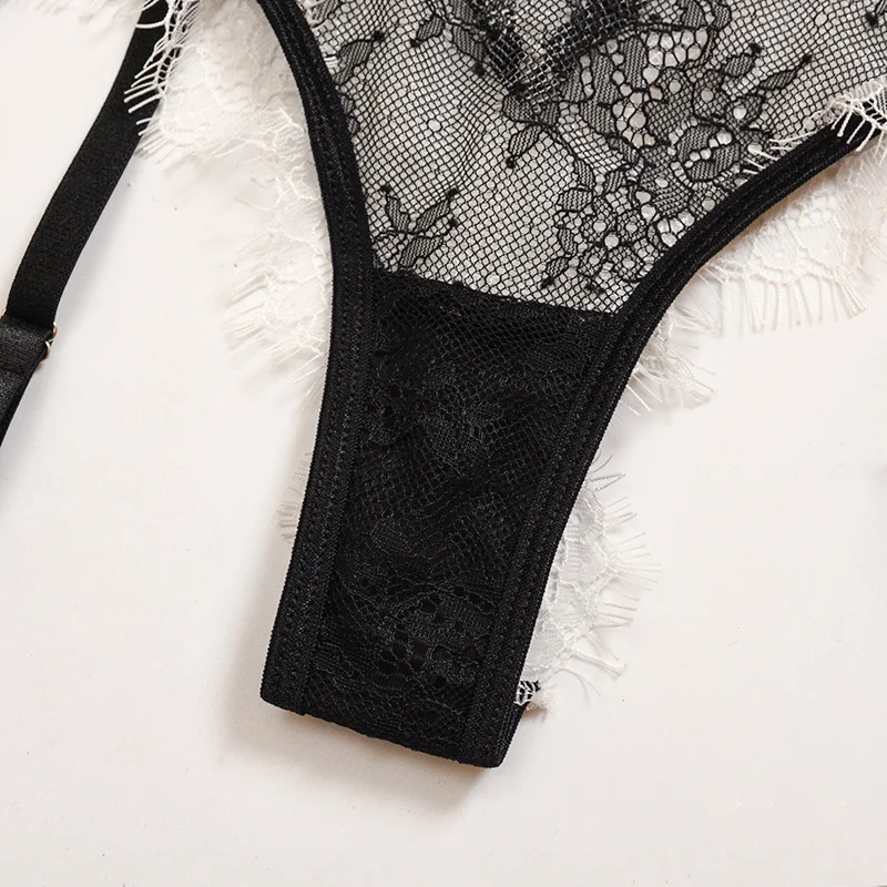 Billionm Women Lingerie Lace Bralette Set 3 Pieces Tassels Transparent Bra and Underwear Sets Sexy See Through Langerie Underwear for Sex