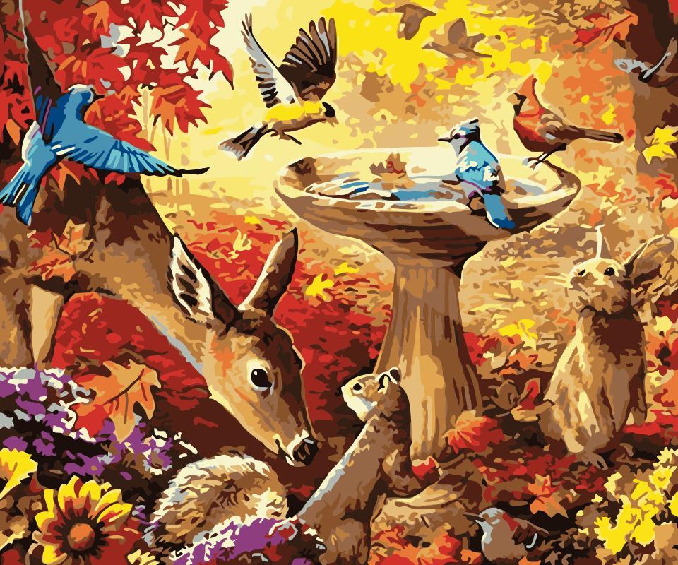 

Autumn Birdbath Forest Animals – Paint By Numbers - 40*50CM, 501 Original