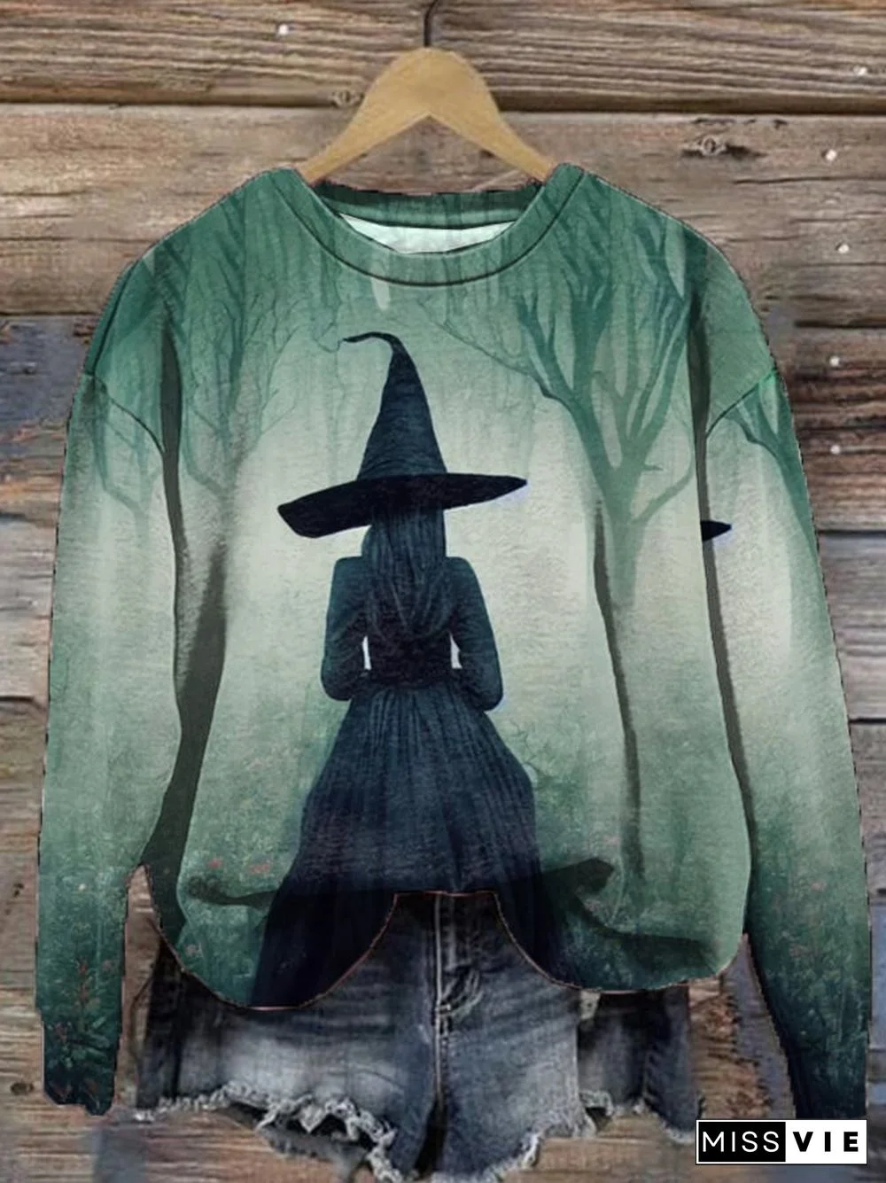 Women's Halloween Witch Print Casual Sweatshirt