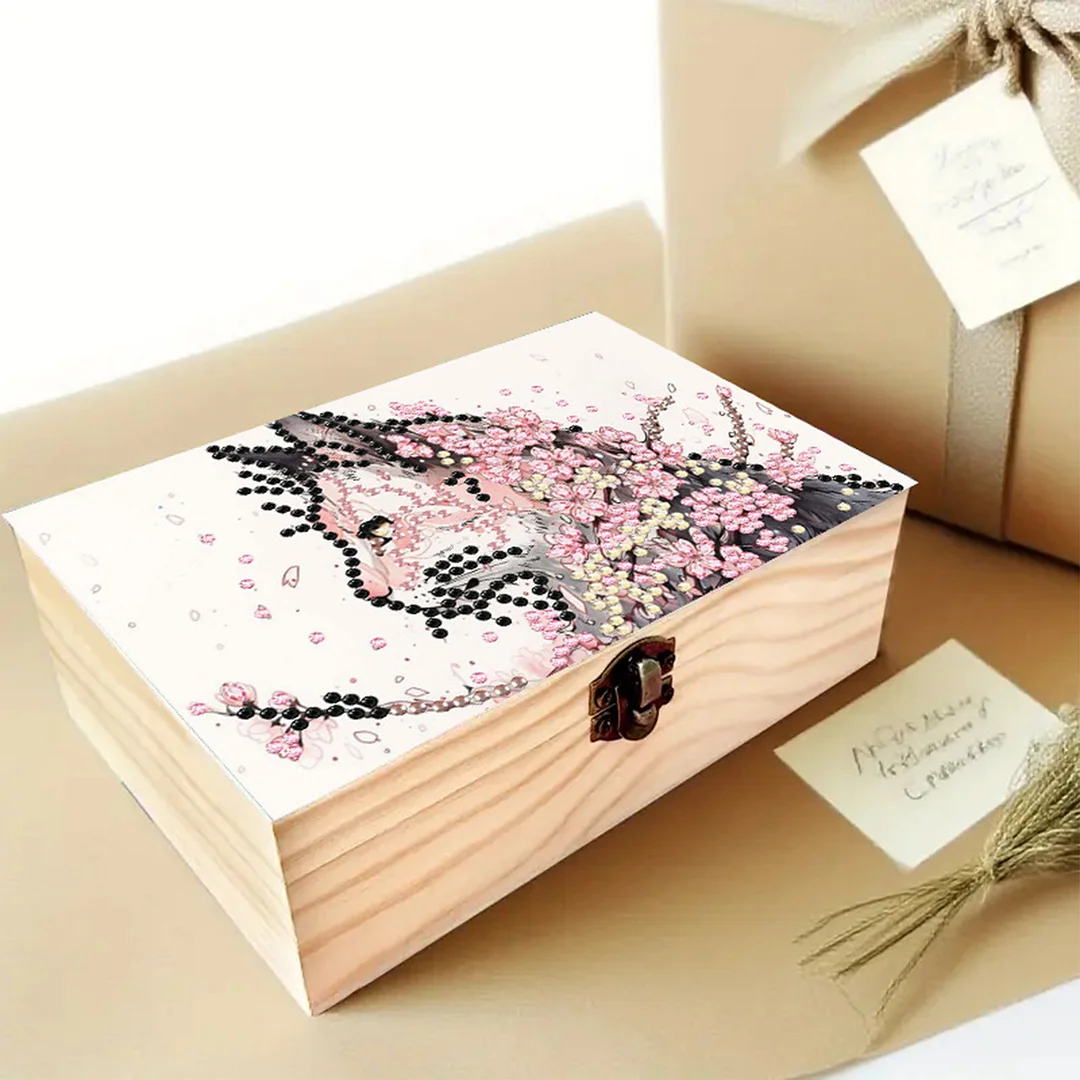 Cats Cherry Blossom DIY Wooden 5D Diamond Art Diamond Art Storage Box for Adults