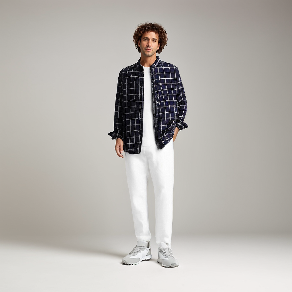 Linen Shirt Men 100% Linen Plaid Long Sleeve Shirt REAL SILK LIFE