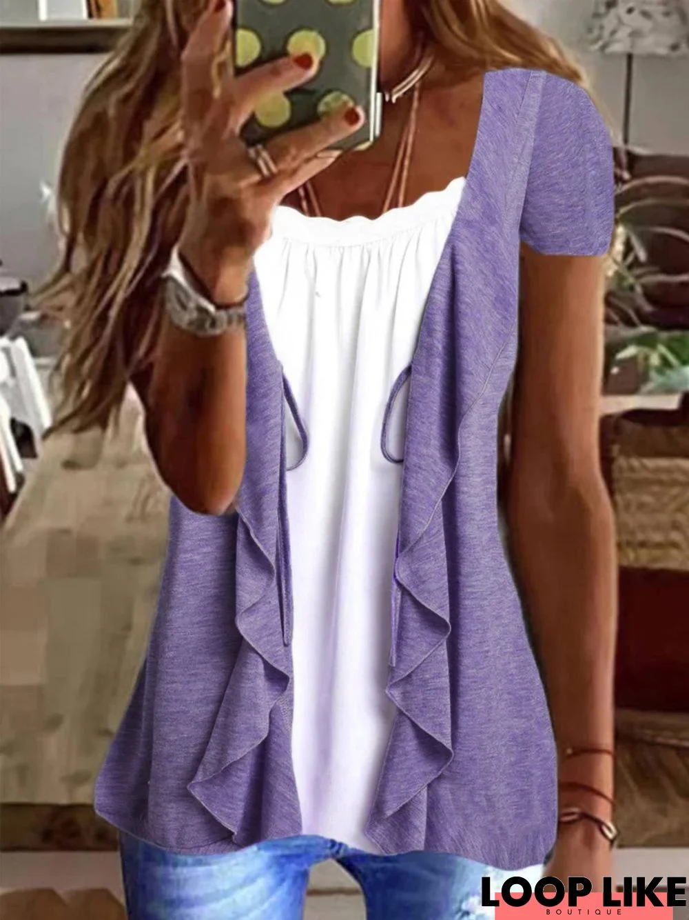 Round Neck Plain Short Sleeve Tunic T-Shirt