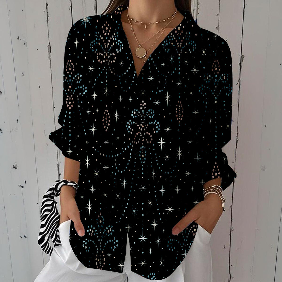 Women Long Sleeve V-neck Graphic Floral Printed Top