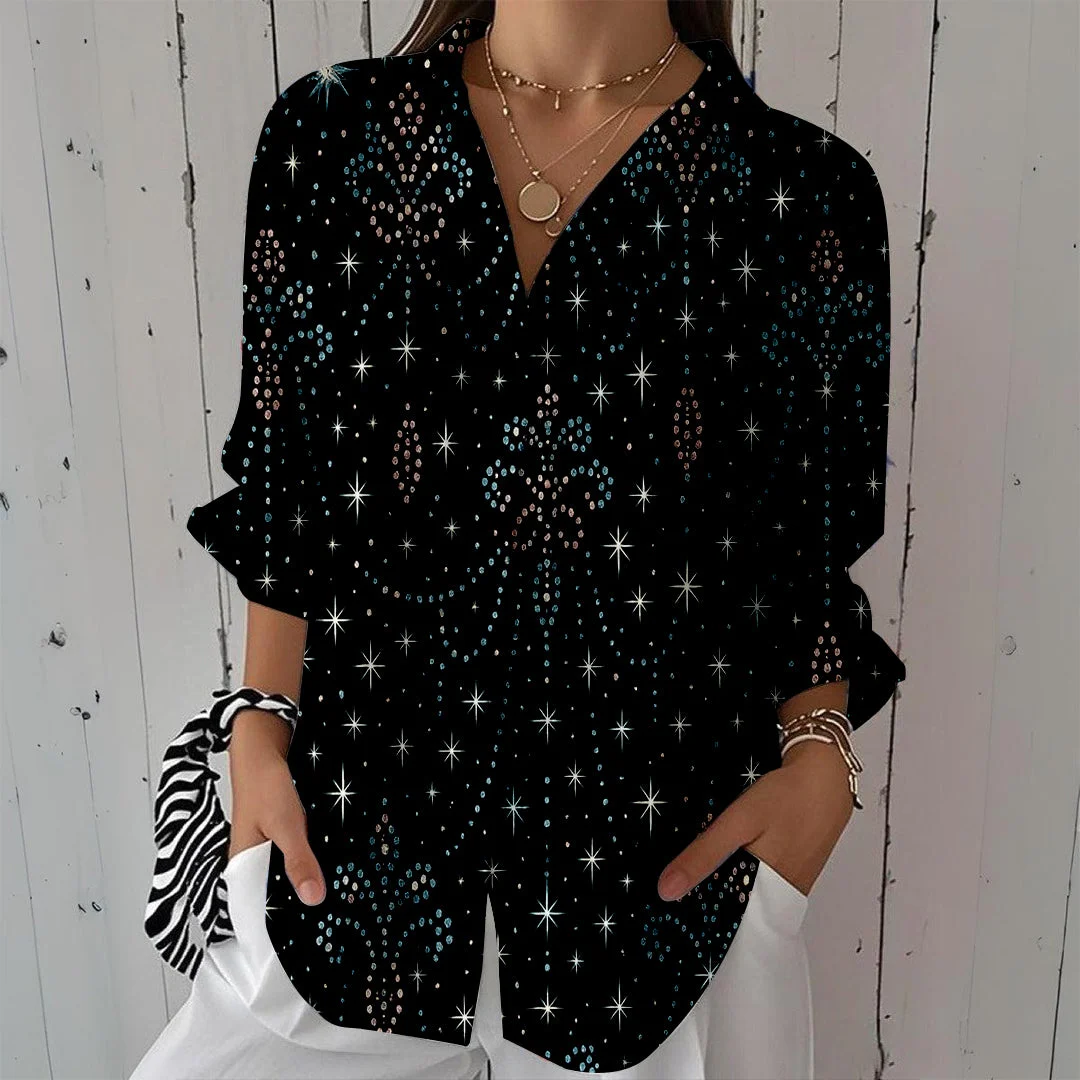 Style & Comfort for Mature Women Women Polka Dot, Black DZCL0346 3/4 Sleeve Shirt Collar Printed Button Tops