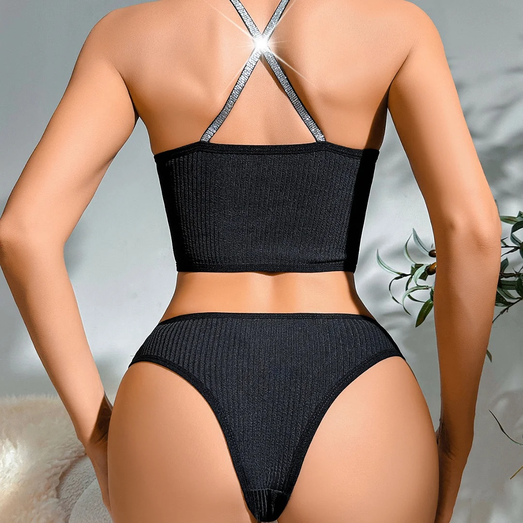Uveng Bikini Sexy Swimsuit Bra Set For Comfortable Breathable Fine With Half-Buffed Lady Panties Set