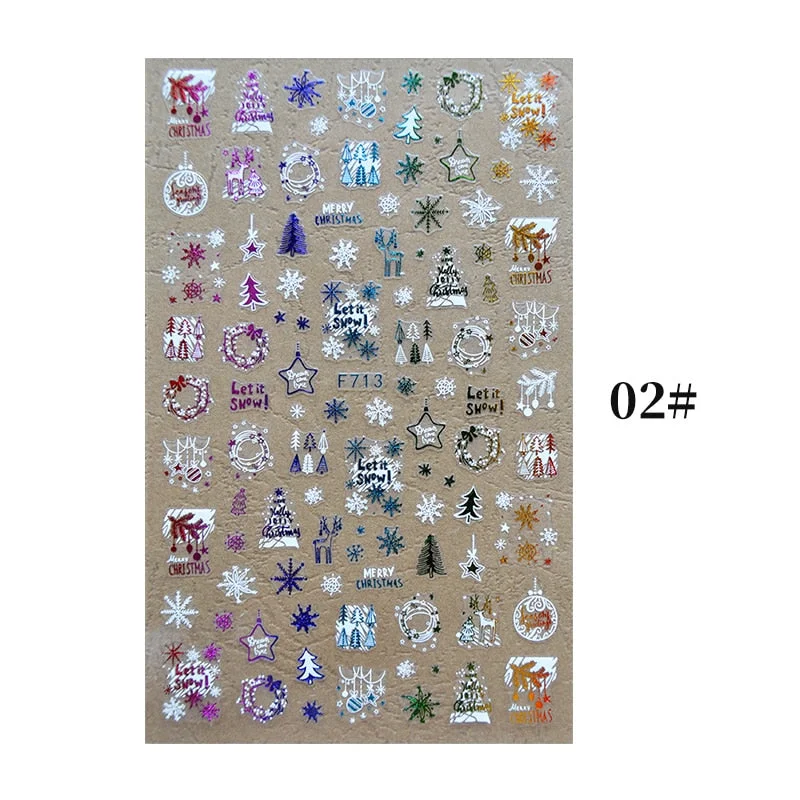 2021 NEW Christmas Slider Nail Art Water Decals Decoration Snowflake Nail Art Sticker DIY Manicures Water Transfer Foil Xmas Gif-Nail Inspo