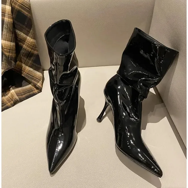 Street Style Thin High Heels Ankle Boots Women Patent Leather Autumn Winter Zipper Shoes Sexy Banquet Prom Pumps