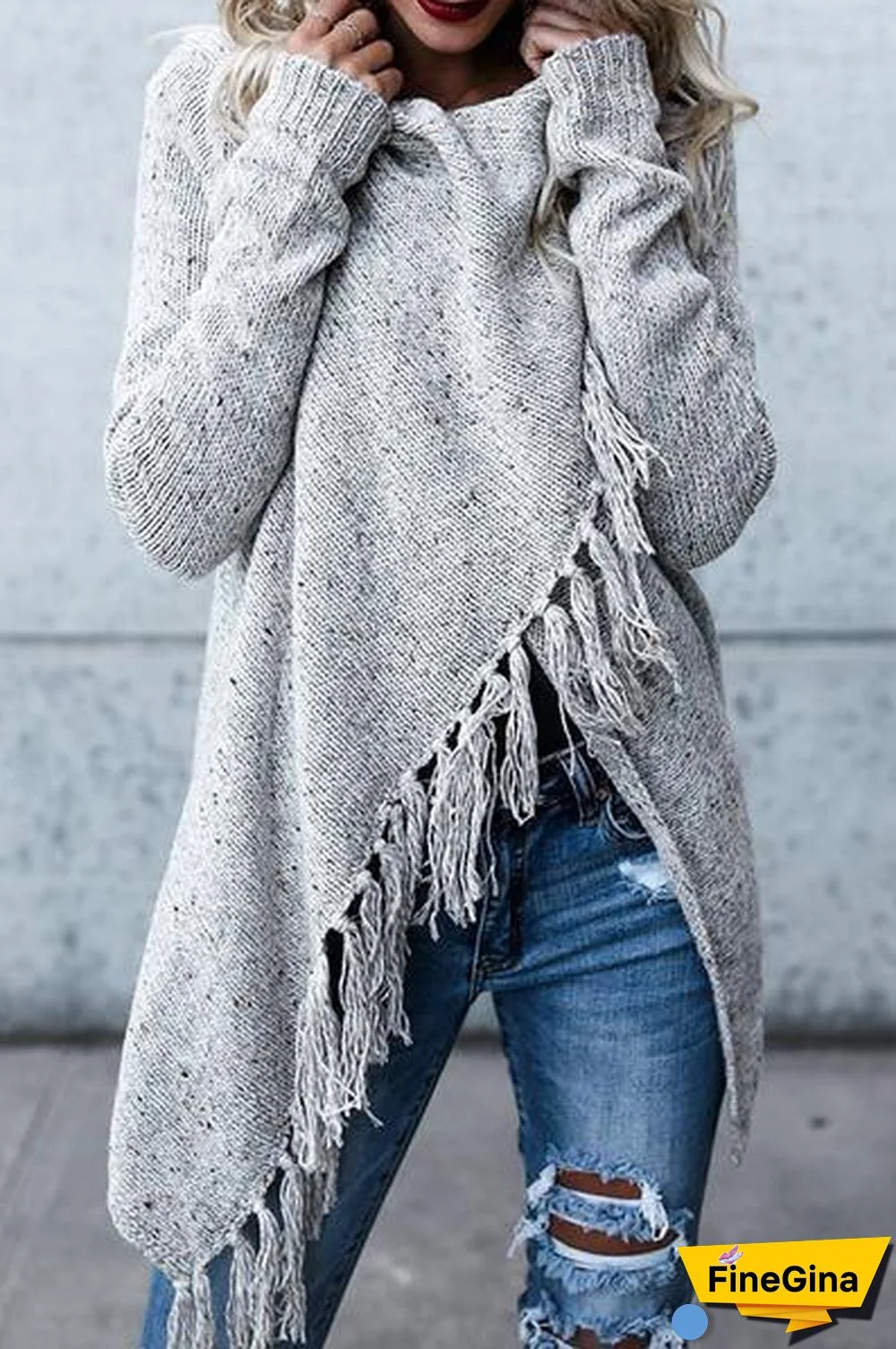 Cowl Neck Tassel Irregular Sweater