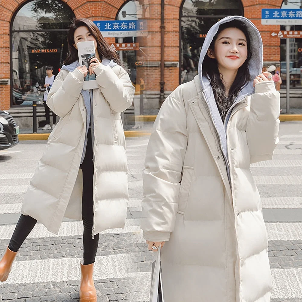 Vielleicht 2021 Long Winter Coat Women Spliced Hooded Down Parkas Ladies New Warm Winter Jacket Women Loose Jacket Coat Clothing
