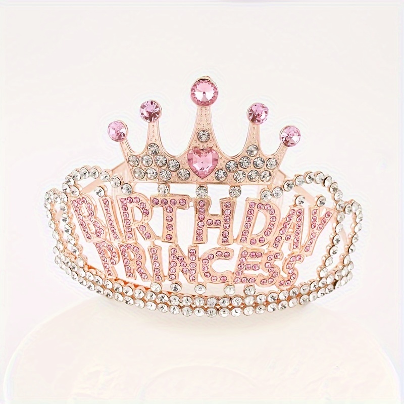 A Golden Hairband With White Diamonds For A Birthday Princess Letter Party Crown Hair Accessory