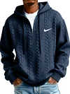 Men's Half Zip Cable-Knit Textured Fleece Hoodie