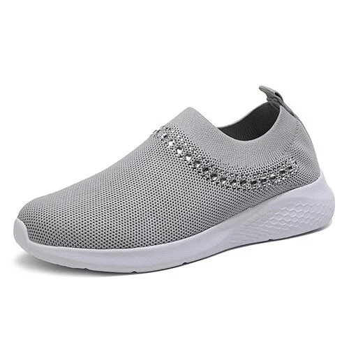 Back to college Women Crystal Sneakers 2022 Woman Flat Mesh Loafer Women's Comfort Vulcanized Ladies White Casual Shoes Trainers Basket Female