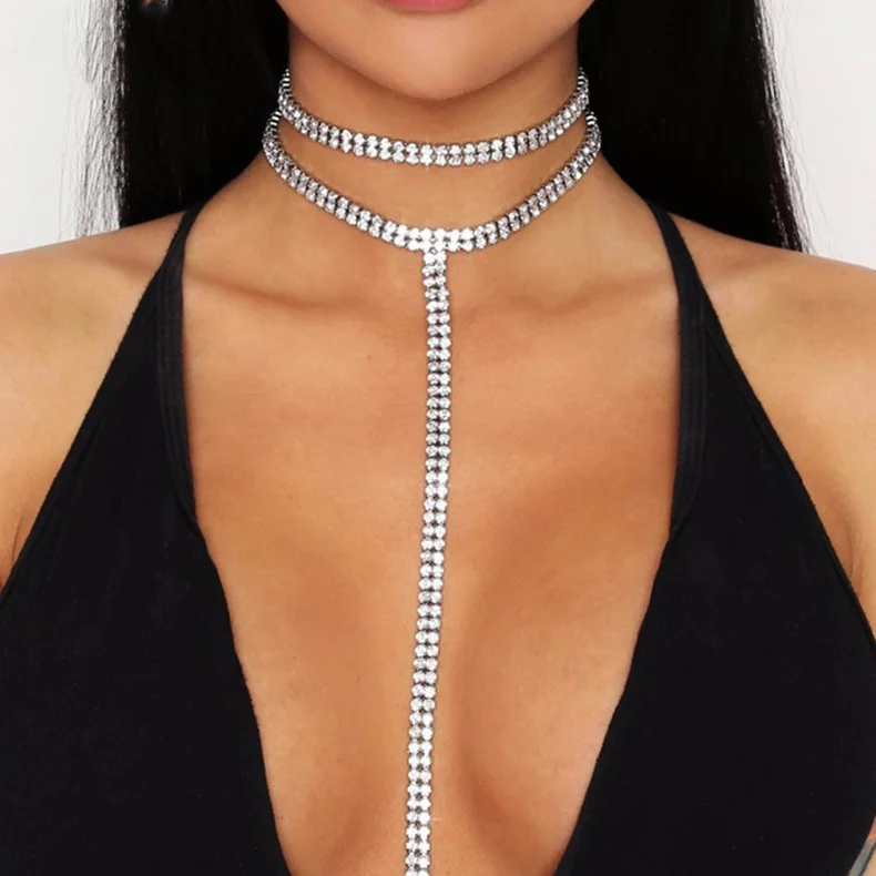 Sexy Rhinestone Neck Chain Clavicle Chain Double T-shaped Necklace | IFYHOME