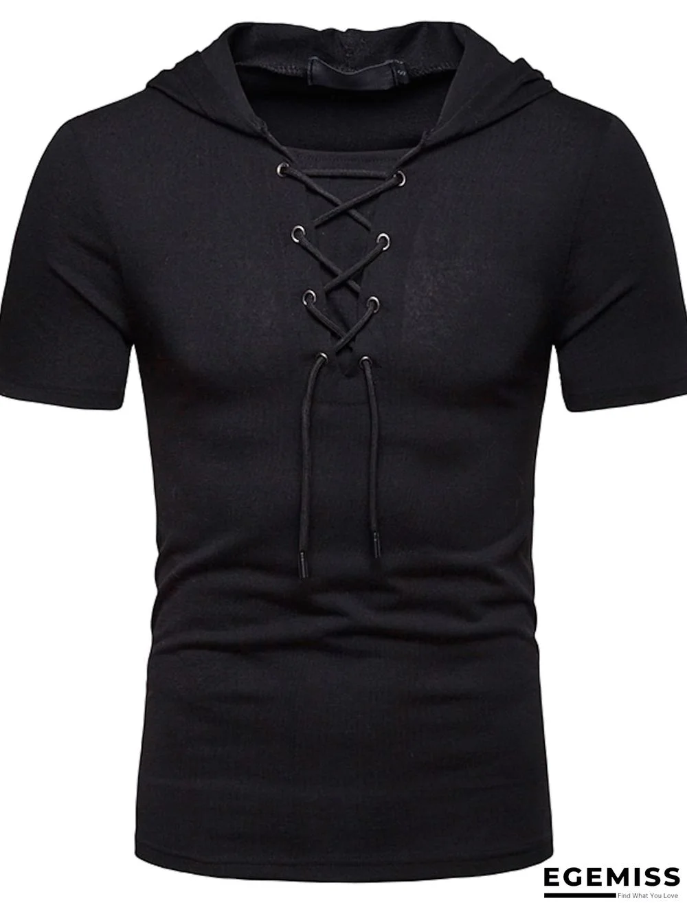 Men's T shirt Shirt Solid Colored Lace up Short Sleeve Daily Tops Basic Shirt Collar | EGEMISS