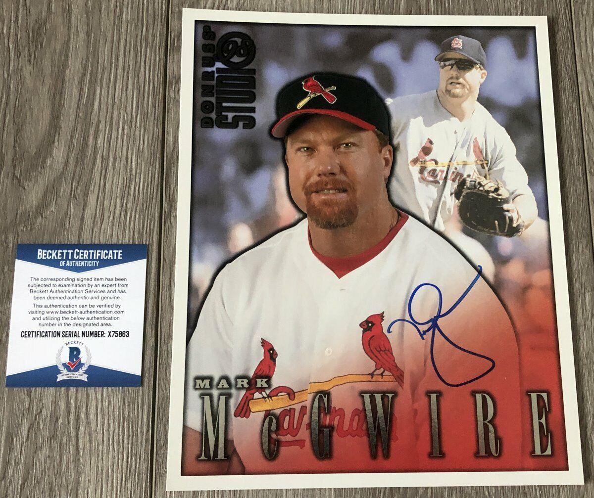 MARK MCGWIRE SIGNED CARDINALS 1998 DONRUSS STUDIO 8x10 Photo Poster painting & BECKETT COA