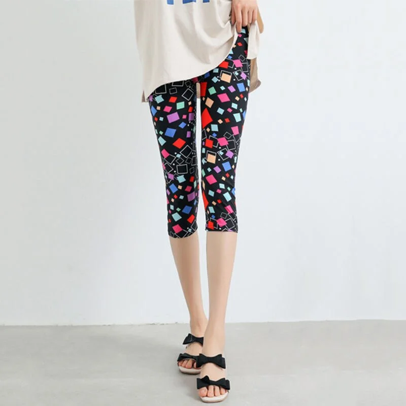 High Waist Floral Printed Fitness Leggings Mid-Calf Elastic Women Capris Push Up Trousers