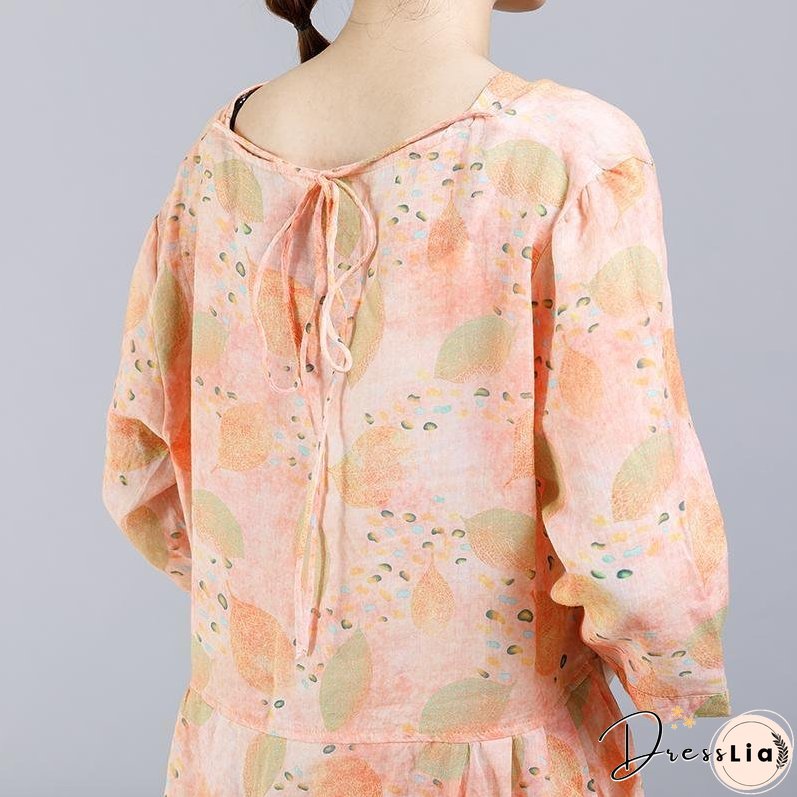 Print V-Neck Button Casual Women Dress