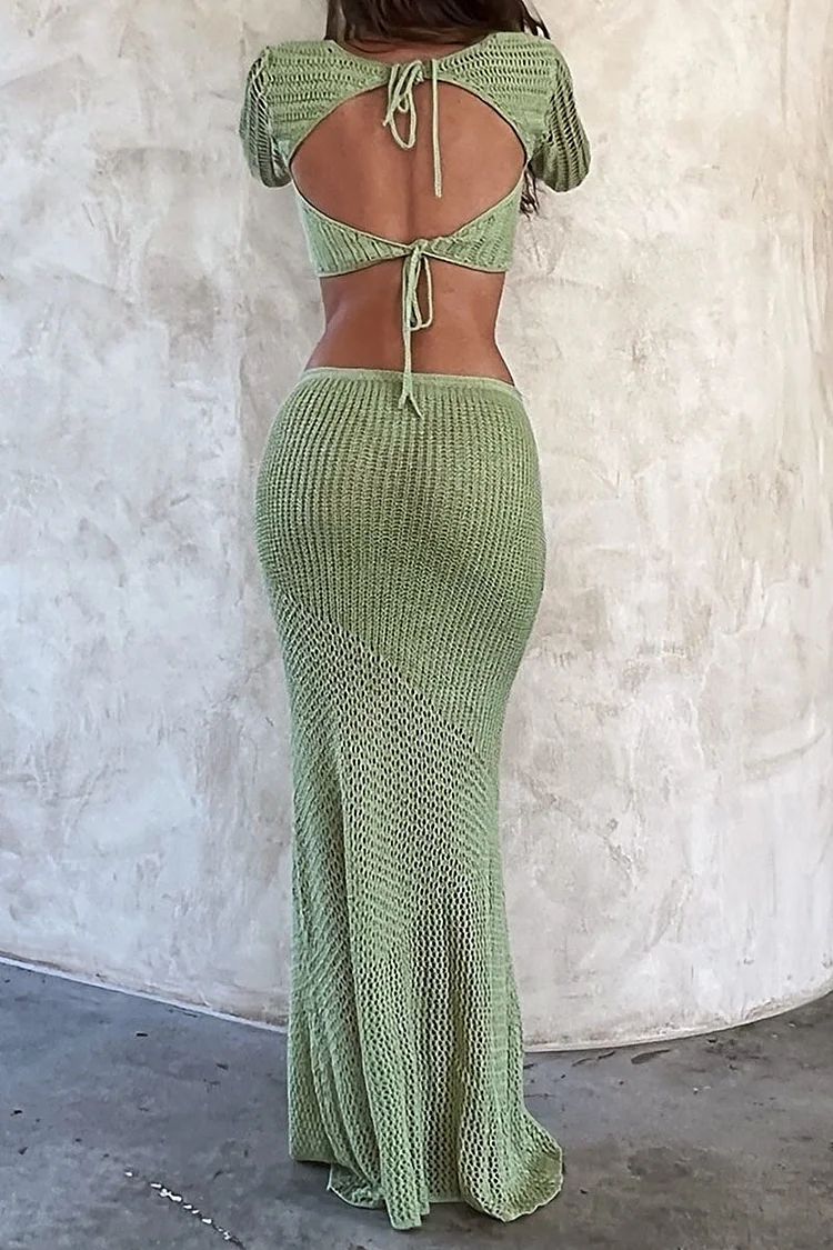JRRY Two Piece Knitted Set: Halter Backless Bra Top And Long Maxi Skirt  Outfit With Crochet Hollow Out Detail Perfect Beach Cover Up 230428 From  Xuan01, $49.55