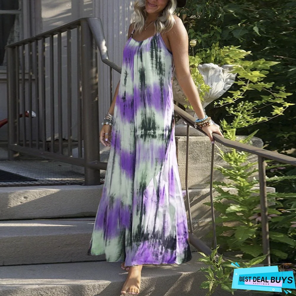 Tie Dyed Stripe Print Suspender Dress