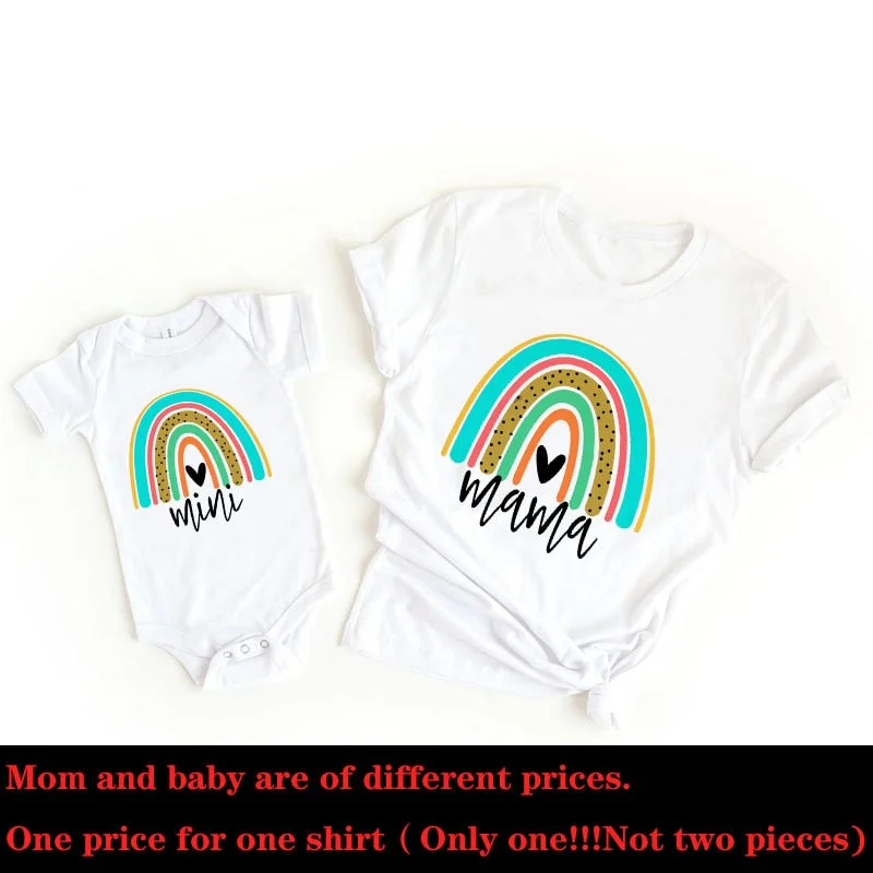 1pcs Rainbow Mommy and Me Shirt Fashion Family Matching Clothes Rainbow Mama and Mini T Shirt Cute Family Look Outfits