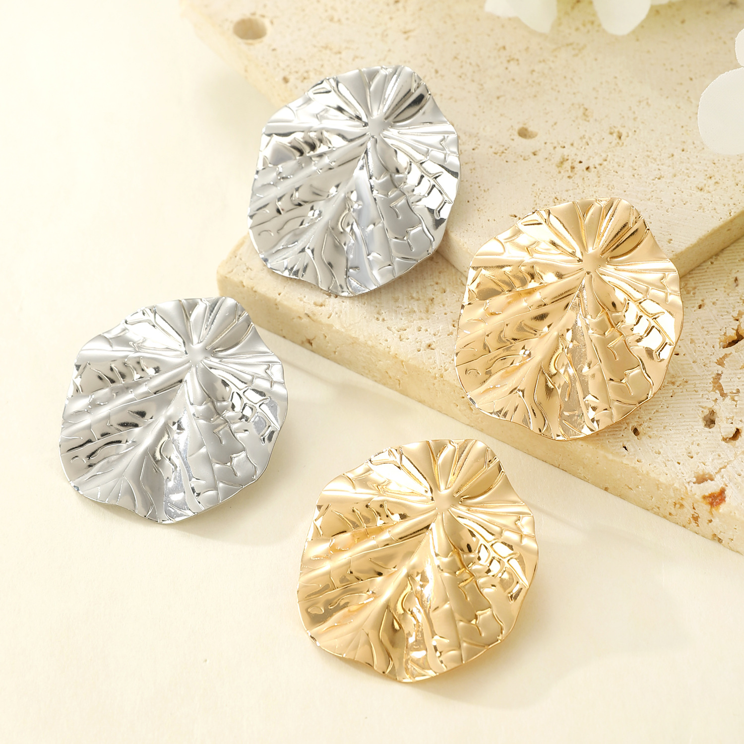 Lotus Leaf Gold-Plated Earrings