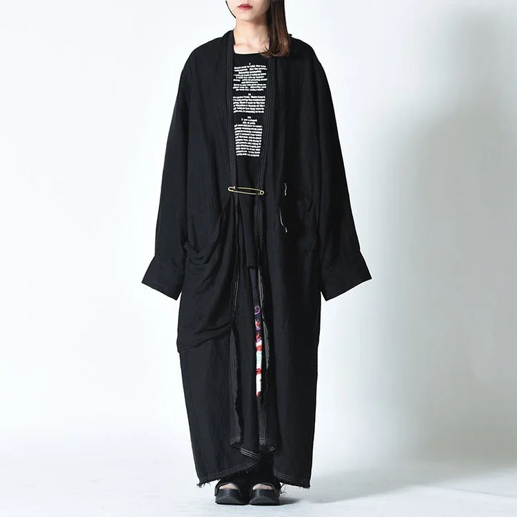 Dawfashion Techwear Streetwear-New Slouchy Loose Vintage Versatile Cardigan with Black Pockets and Long-sleeved Trench Coat Jackets-Streetfashion-Darkwear-Techwear