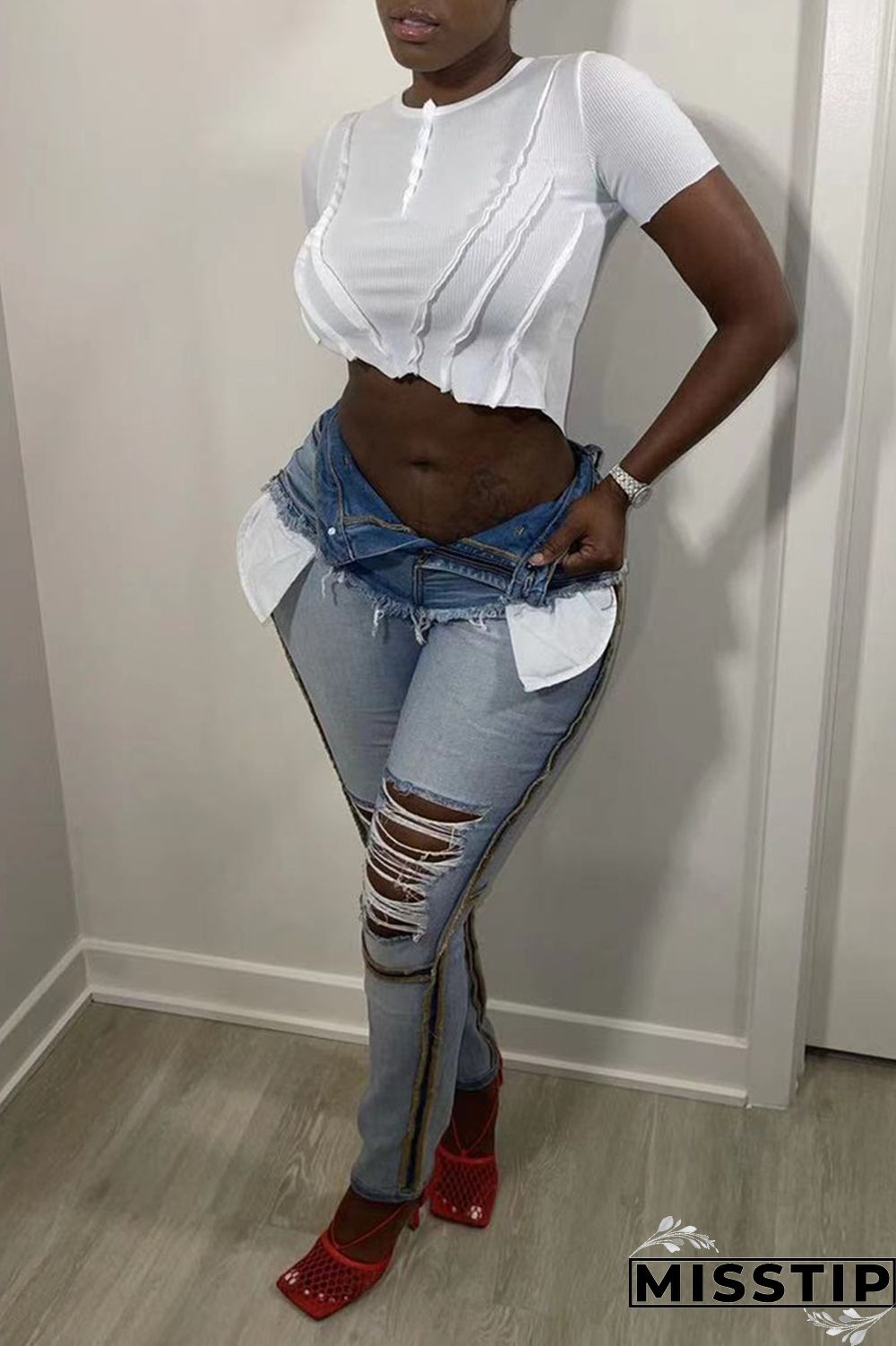 Rose Red Fashion Casual Solid Asymmetrical O Neck T-Shirts