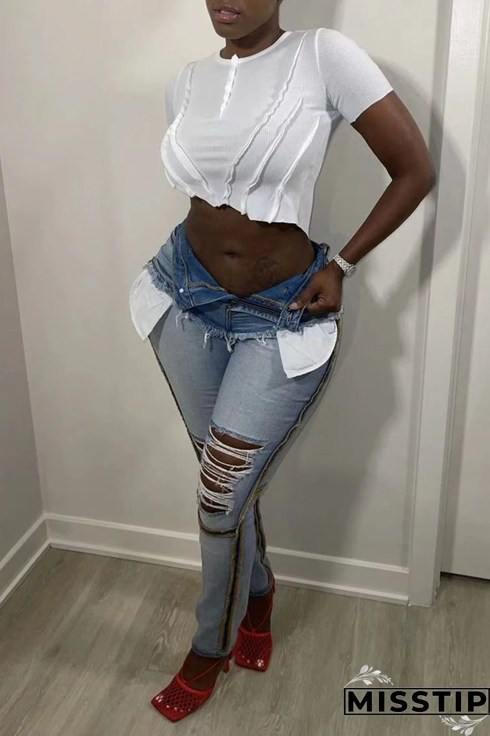 Rose Red Fashion Casual Solid Asymmetrical O Neck T-Shirts