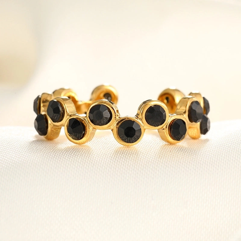 2 Pieces Modern Style Classic Style Geometric Leaf Heart Shape 304 Stainless Steel Zircon 18K Gold Plated Plating Open Rings