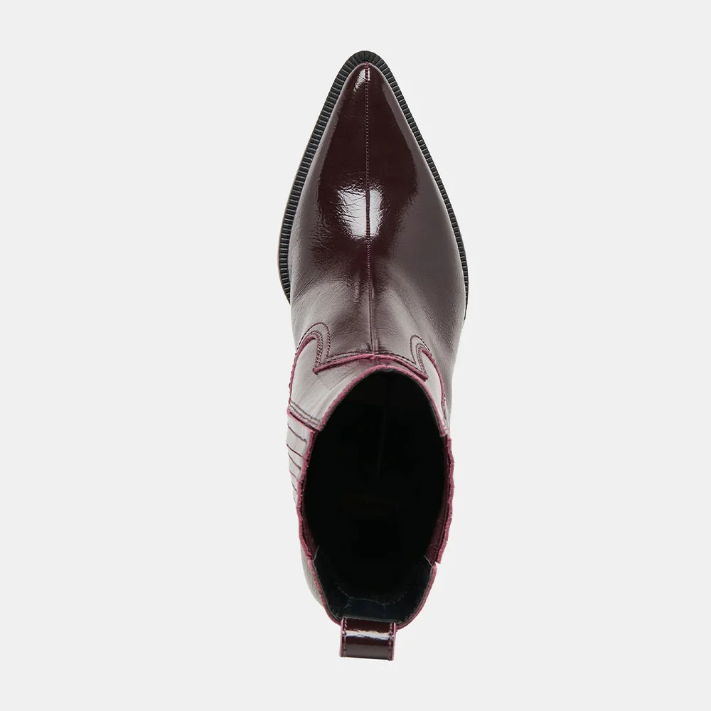 Maroon Mid Heeled Pointed Toe Slip On Chelsea Boots for Women