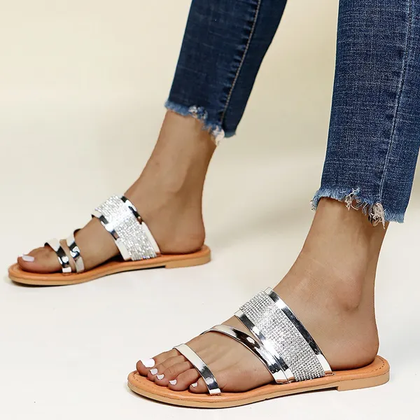 Summer Women's Fashion Flat Sandals Bright Casual Beach Slippers Plus Size 35-43