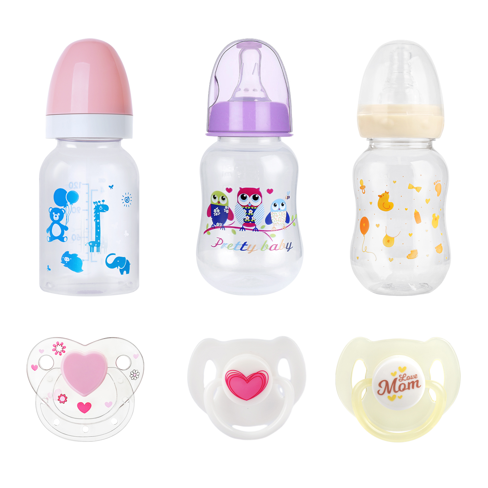 Three Style 6 Piece Set Pacifier and Bottle Accessories