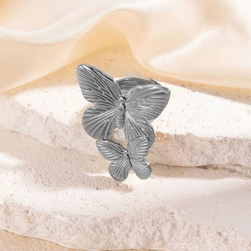 Casual Minimalist Leaf Titanium Steel Plating Open Rings