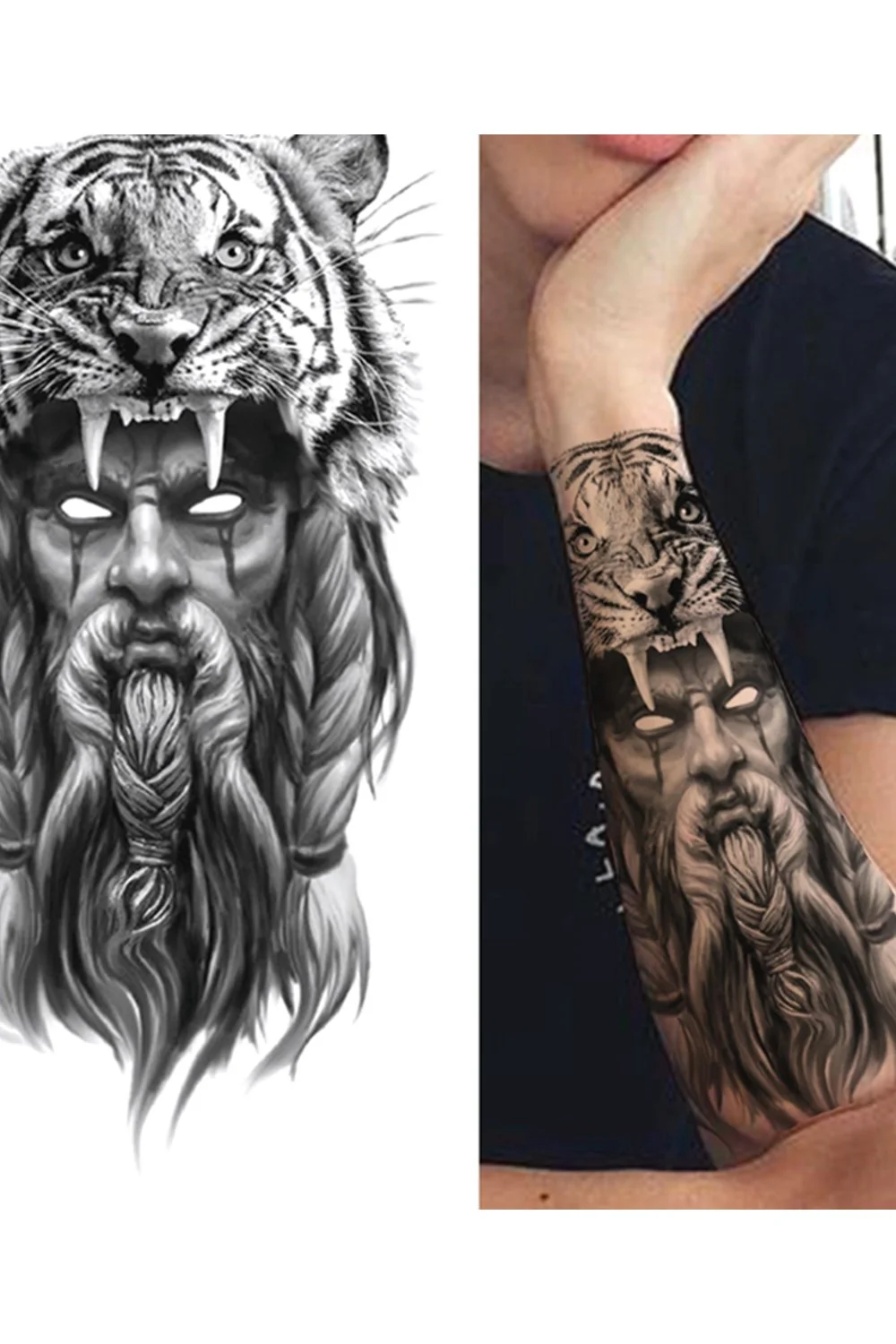  Forest Tattoo Sticker For Men Women Children Tiger Wolf Death Skull Temporary Tattoo Fake Henna Skeleton King Animal Tatoo 921-1