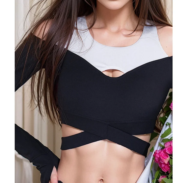 Fake Two Piece Slim Fit Breathable Sports Yoga Top