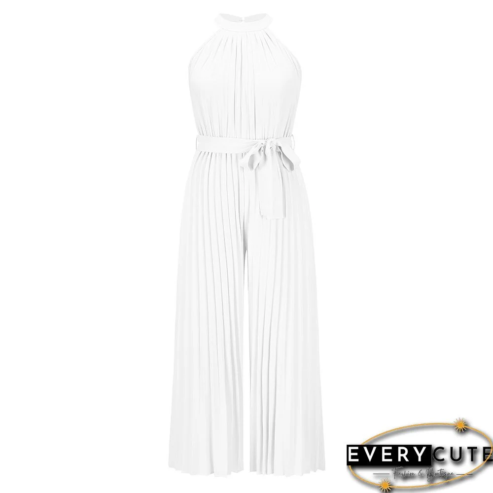 Sexy Haltered Sleeveless Pleated Jumpsuits For Summer Women Jumpsuits New Casual Lace-up Slim Fit Pleated Jumpsuit
