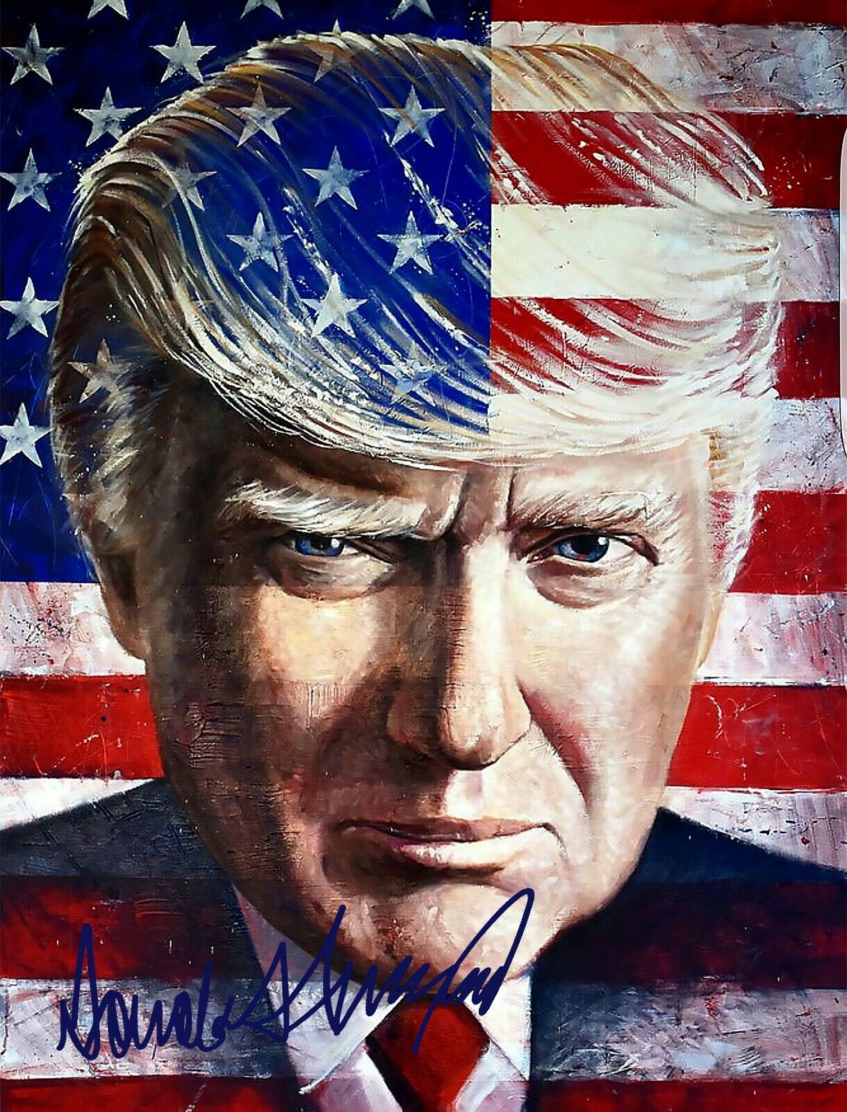 PRESIDENT DONALD TRUMP USA FLAG SIGNED AUTOGRAPH 8.5X11 Photo Poster painting PICTURE REPRINT