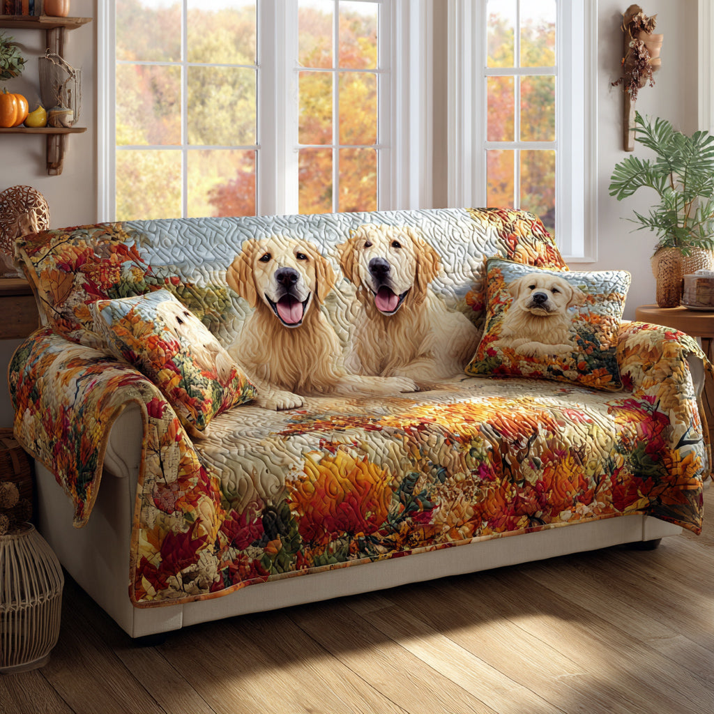 Autumn Golden Retriever Quilted Sofa Cover NCU0HH982 everthome
