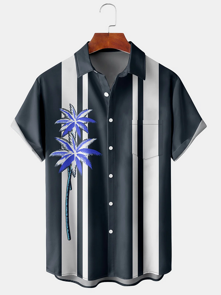 Men's Hawaiian Coconut Print Casual Short Sleeve Bowling Shirt