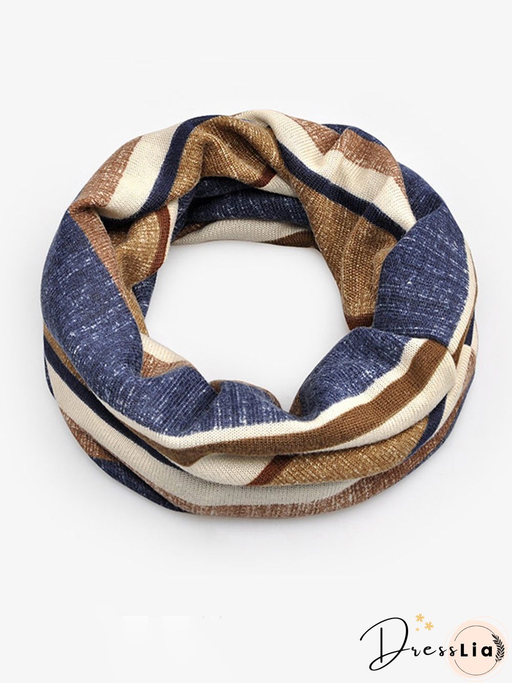 Hat Scarf Dual Purpose Retro Casual Striped Pattern Knit Warm/Windproof