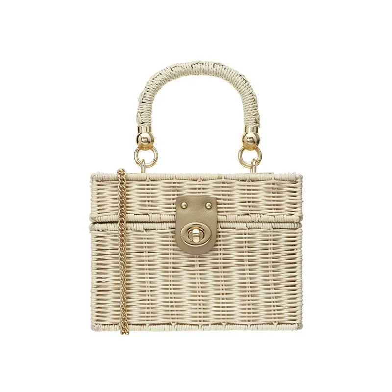 Casual Rattan Box Straw Bags Wicker Woven Women Handbags Handmade Shoulder Crossbody Bags Summer Beach Small Purses Famade Bag