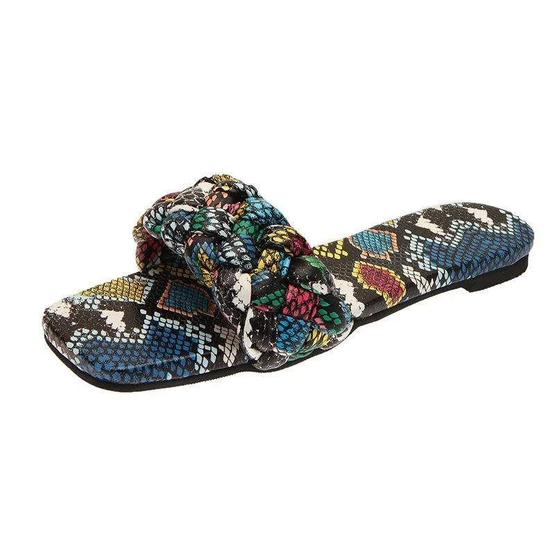 Chic Women Slippers 2021 Hot Women Weave Slippers Flat Shoes Fashion Leisure Shoes Blue Beach Shoe Charm Office Women Slippers