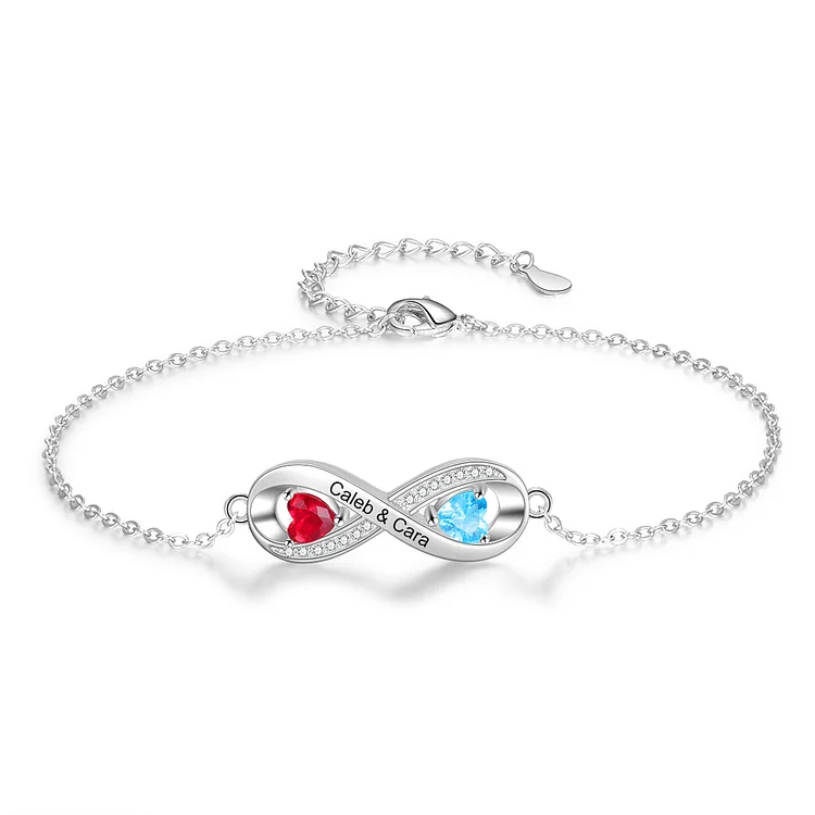 Personalized Infinity Anklet with 2 Birthstones Engraved Names Anklet for Women