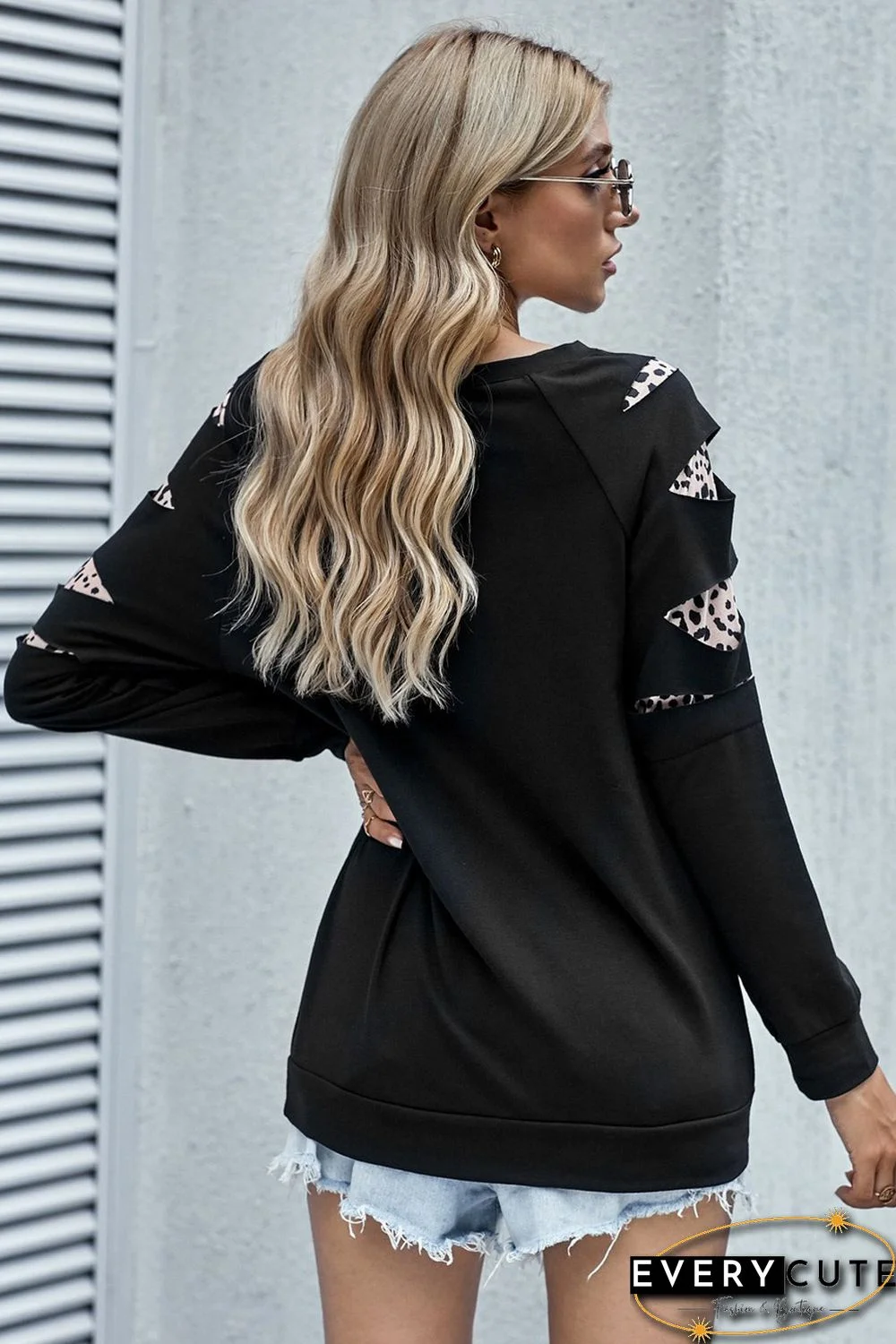 Letter Print Cut-out Long Sleeve Pullover Sweatshirt