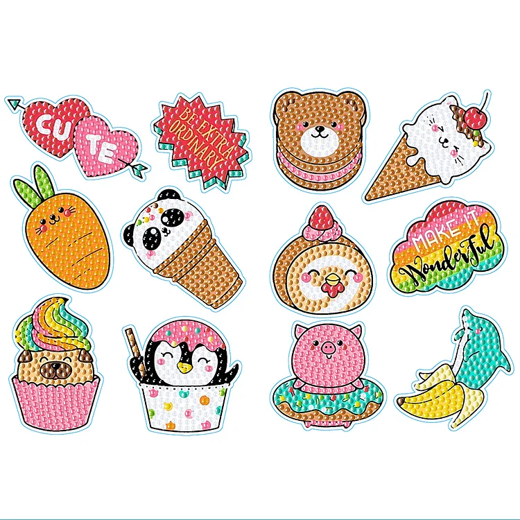 【Free Sticker】2pcs Dot Drill Sticker Cartoon Pattern DIY Art Craft for Kids Adult Gift Rewards gbfke